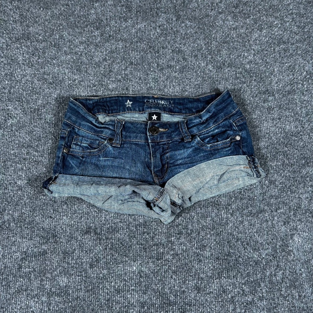 Celebrity Pink Shorts Womens Size 1 Dark Wash Cuffed Denim Low Rise Stretch Jean